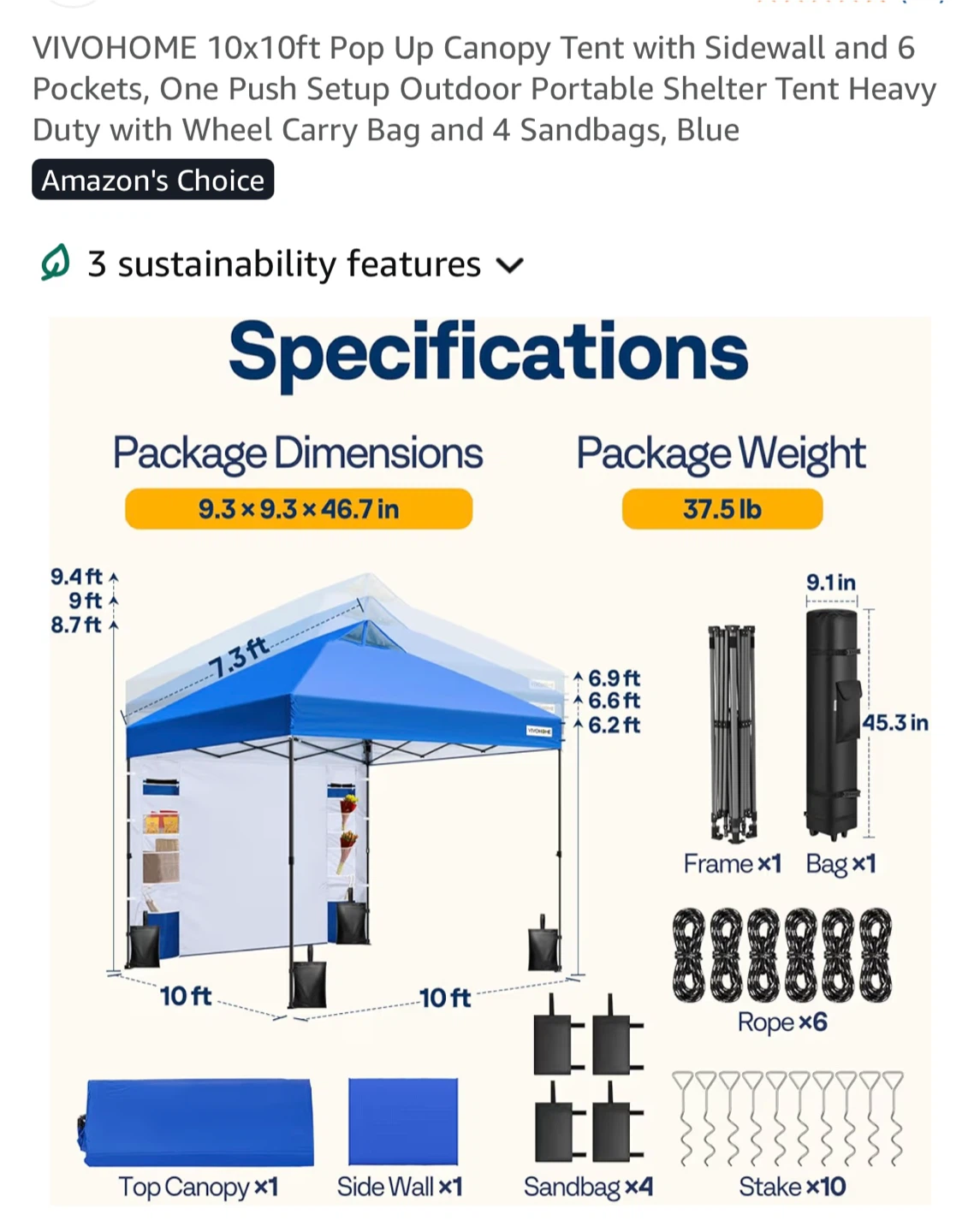 VIVOHOME 10x10ft Pop Up Canopy Tent with Sidewall and Sandbags - photo 4