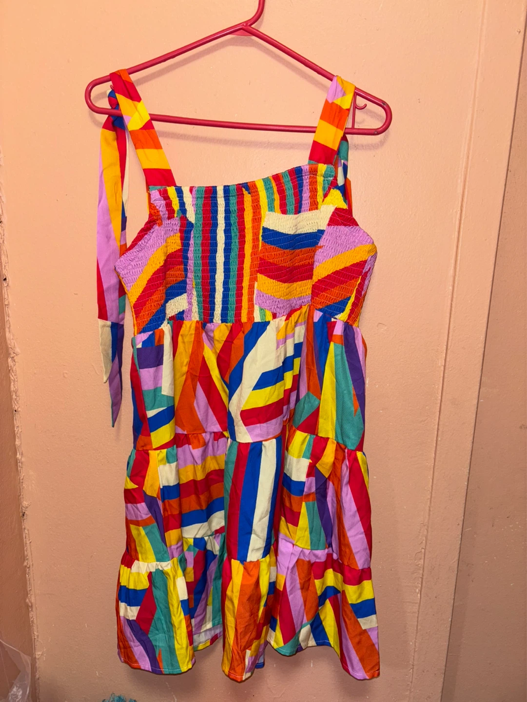 Women's Rainbow Patchwork Tiered Mini Dress
