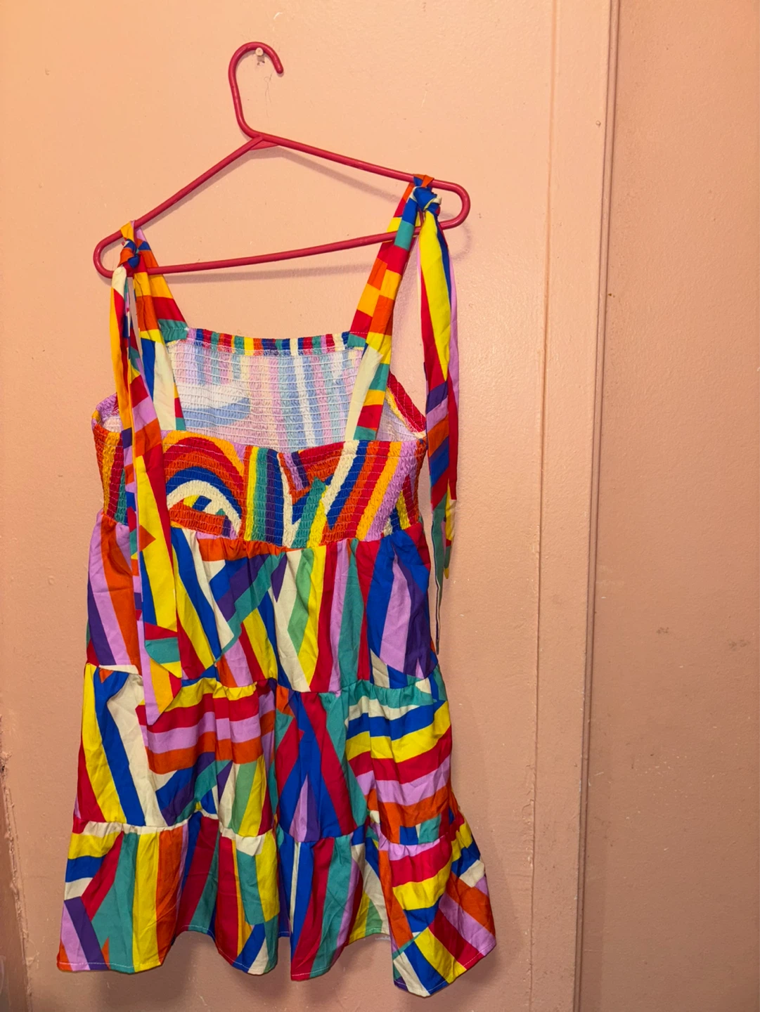 Women's Rainbow Patchwork Tiered Mini Dress - photo 2