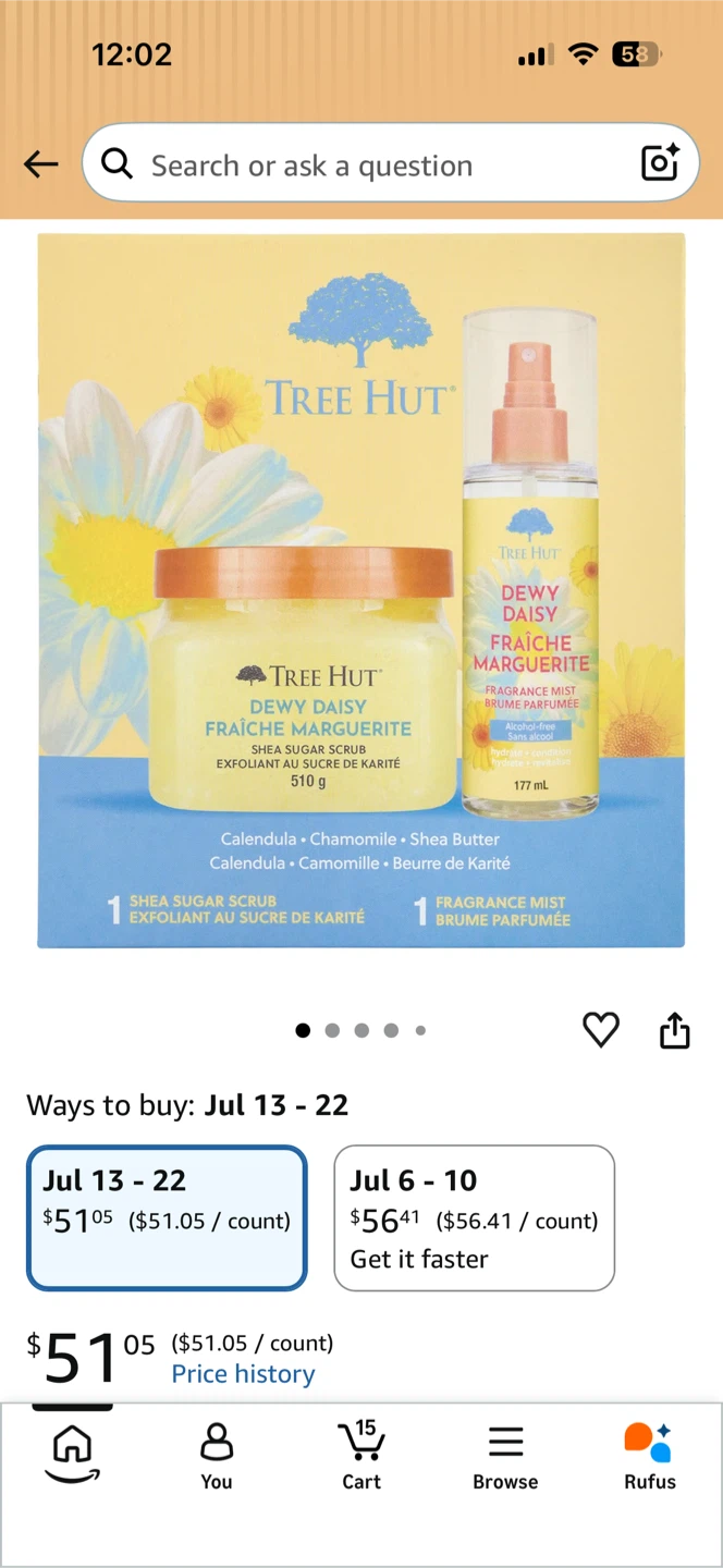 Tree Hut Dewy Daisy Shea Sugar Scrub & Fragrance Mist Set