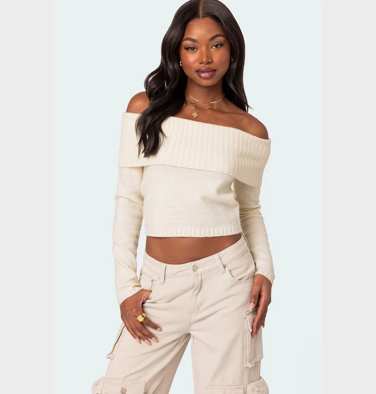 Edikted Cream Off-the-Shoulder Sweater - Size S - photo 3