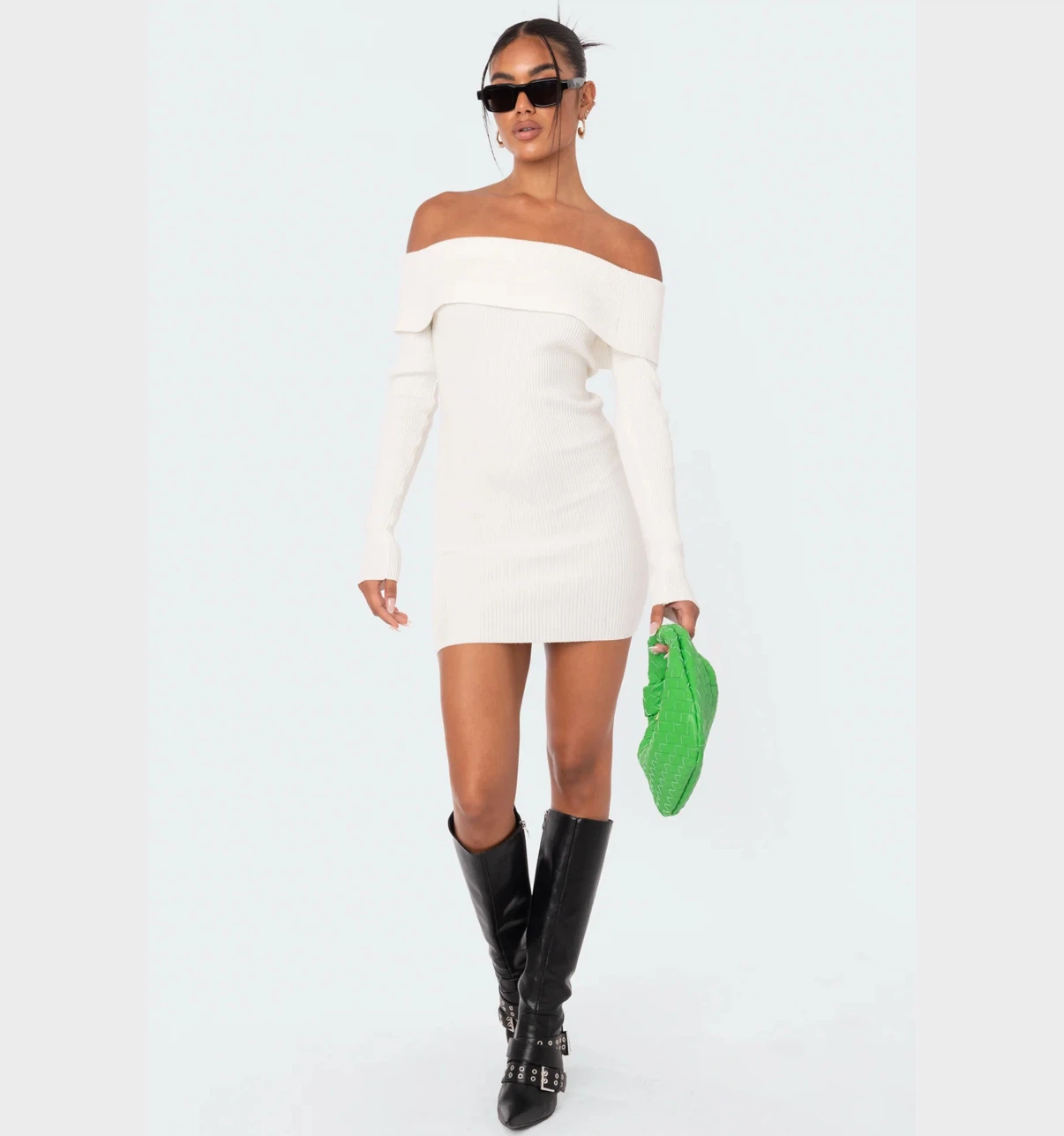 Edited White Off-the-Shoulder Ribbed Mini Dress - photo 3