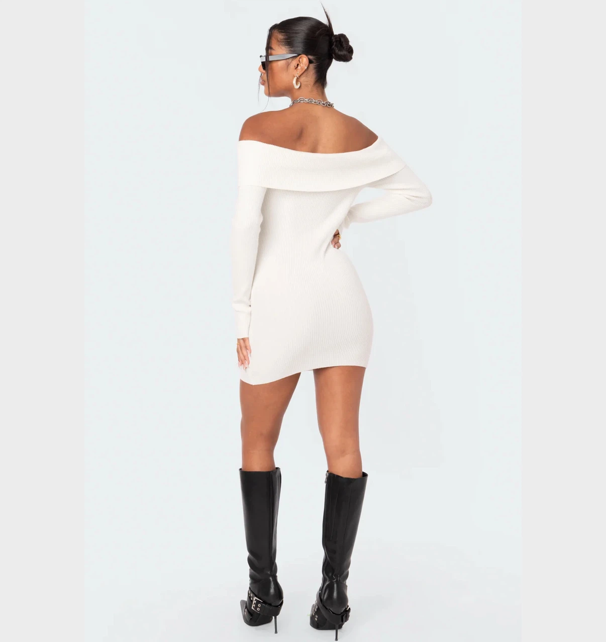 Edited White Off-the-Shoulder Ribbed Mini Dress - photo 4