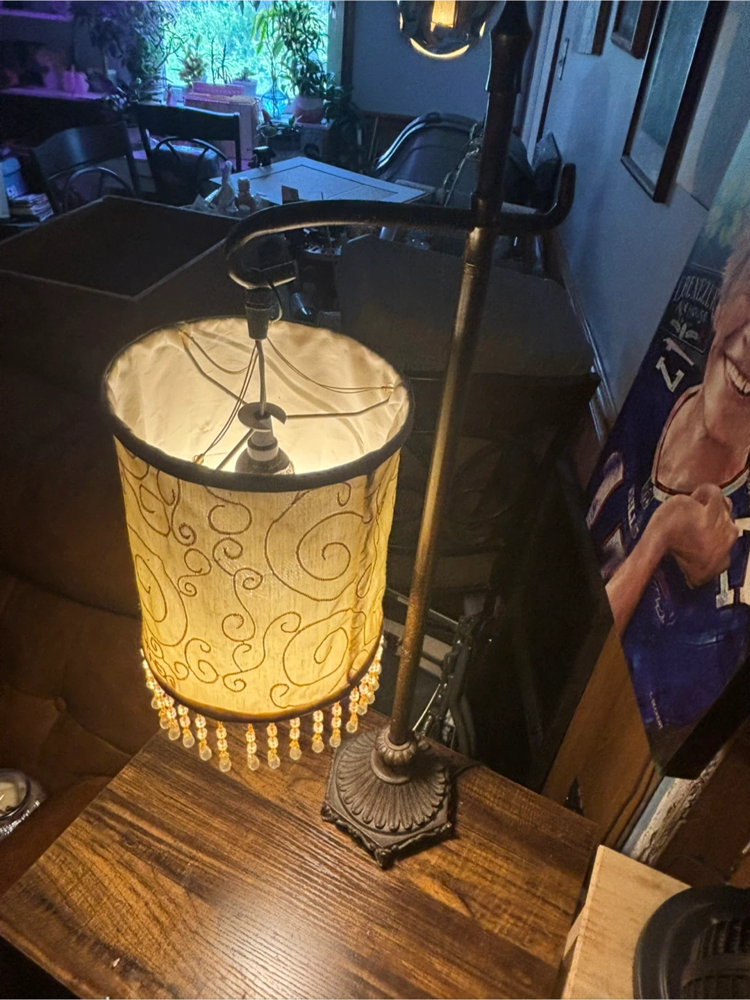 Ornate Floor Lamp with Beaded Shade