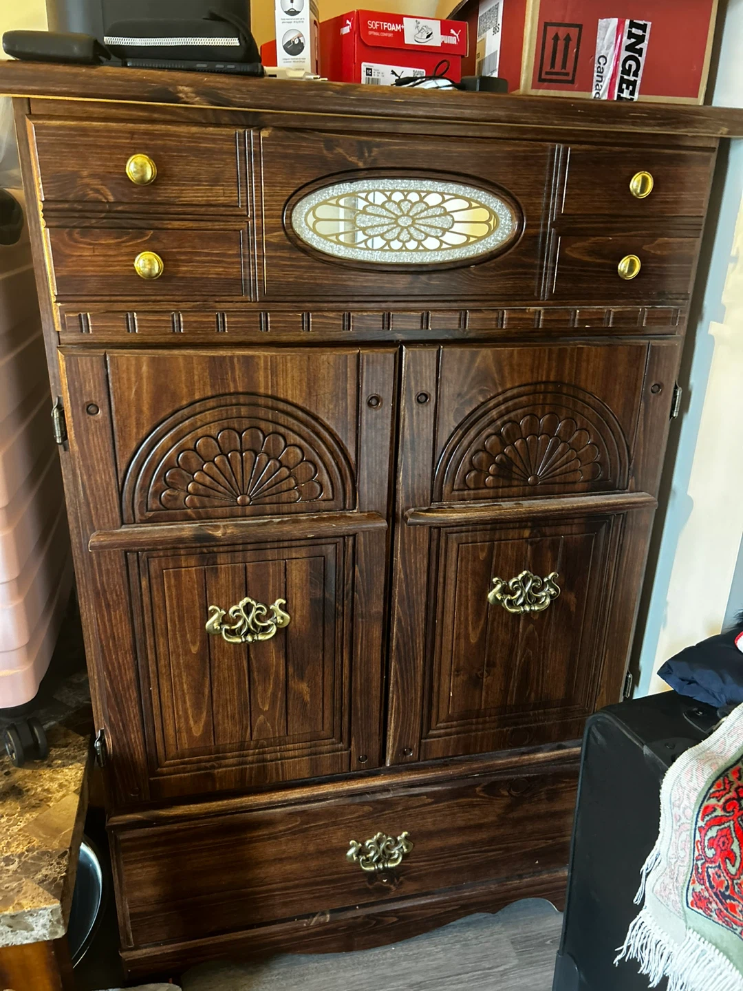 Vintage Dark Wood Armoire / Dresser