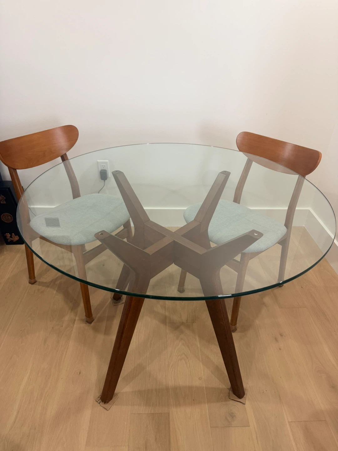 West Elm Round Glass Top Dining Table with Wood Base