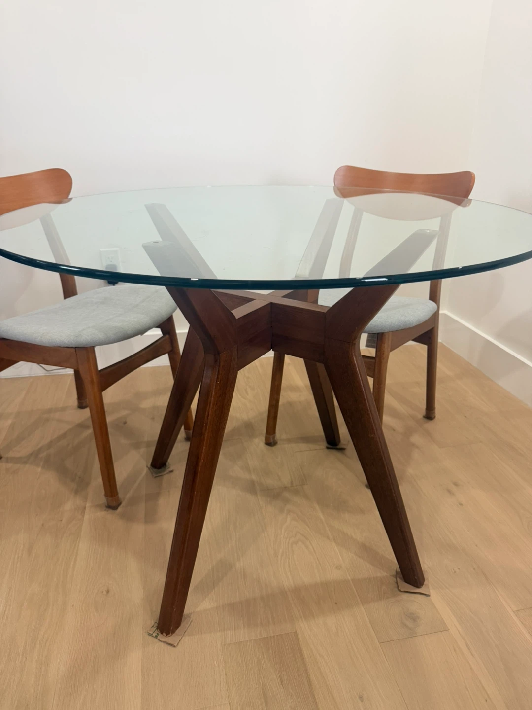 West Elm Round Glass Top Dining Table with Wood Base - photo 2