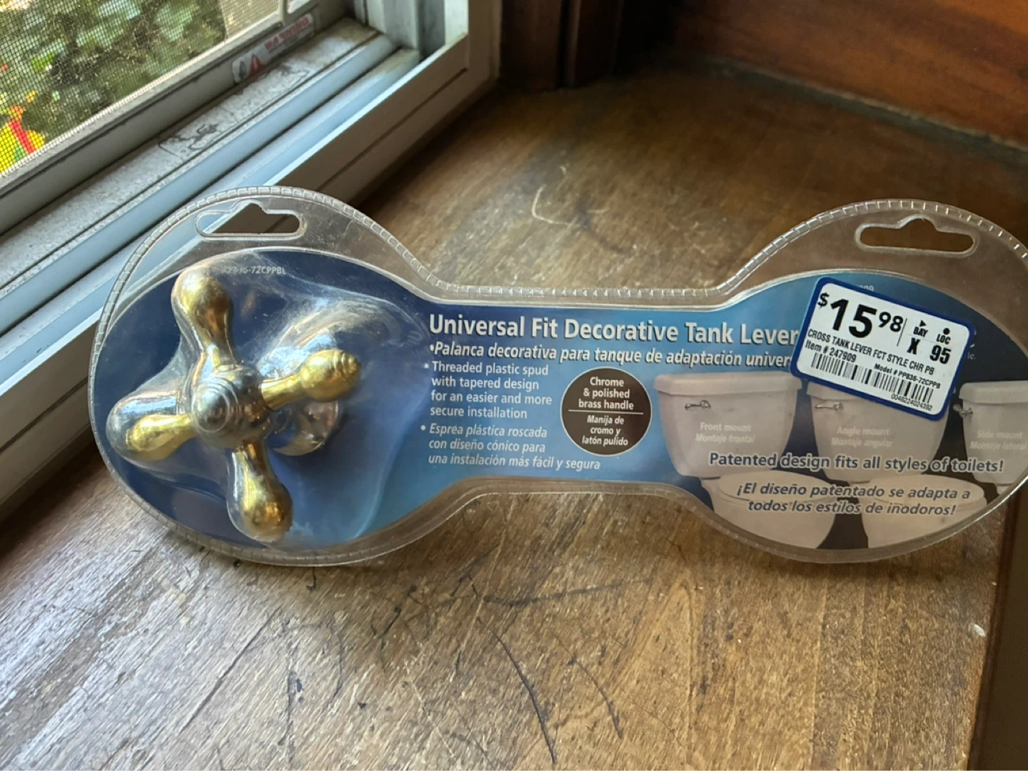 NEW NIB Toilet Universal Fit Decor Tank Lever brass cross handle - photo 2