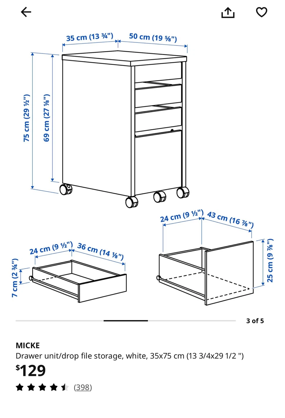 IKEA MICKE Drawer Unit White - photo 2