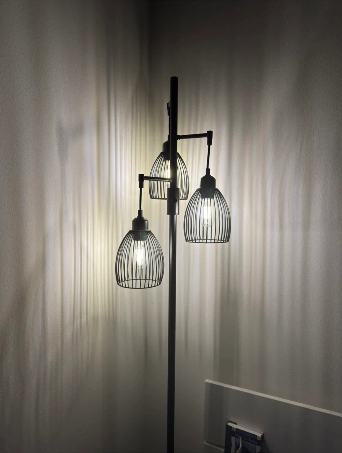 Black Metal Tripod Floor Lamp with Cage Shades