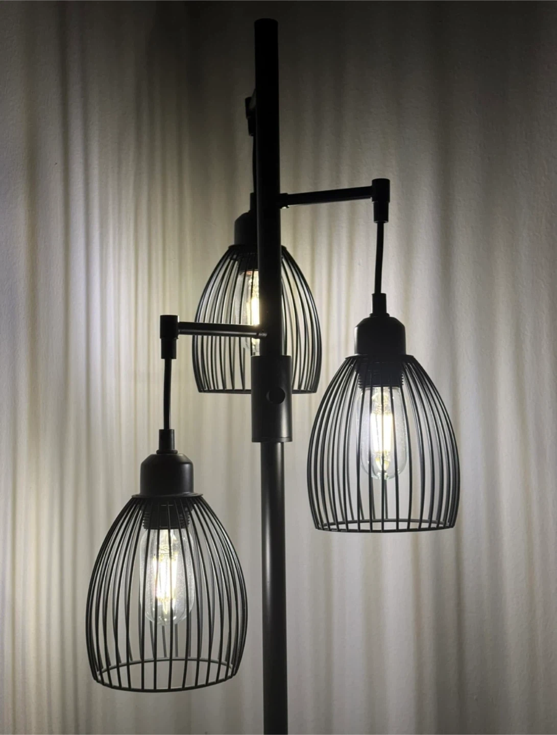 Black Metal Tripod Floor Lamp with Cage Shades - photo 2