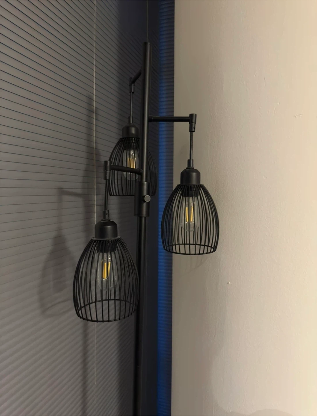Black Metal Tripod Floor Lamp with Cage Shades - photo 5