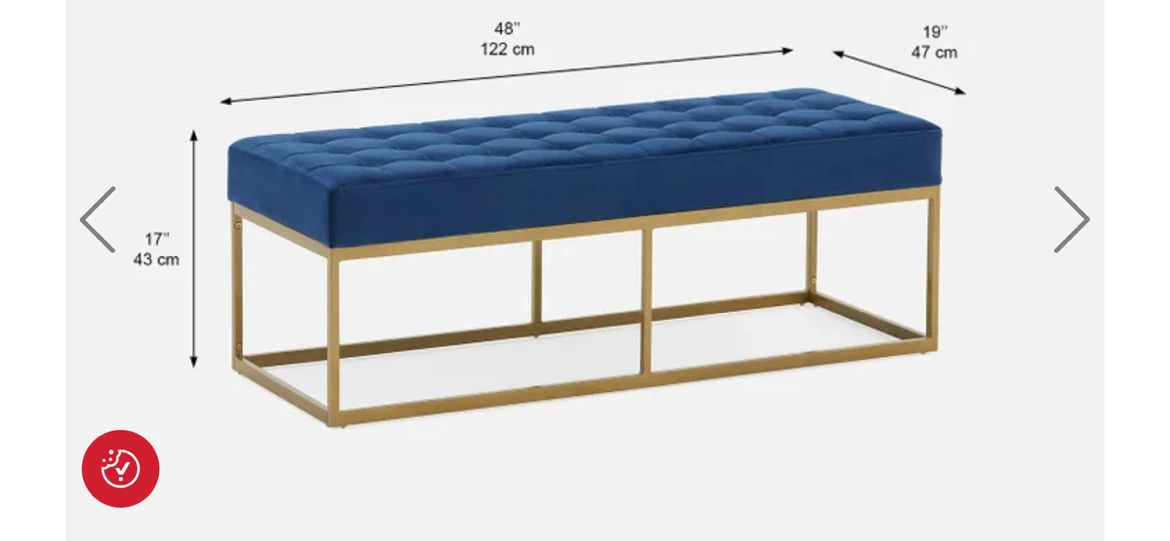 Blue Velvet Tufted Bench with Gold Frame - photo 2