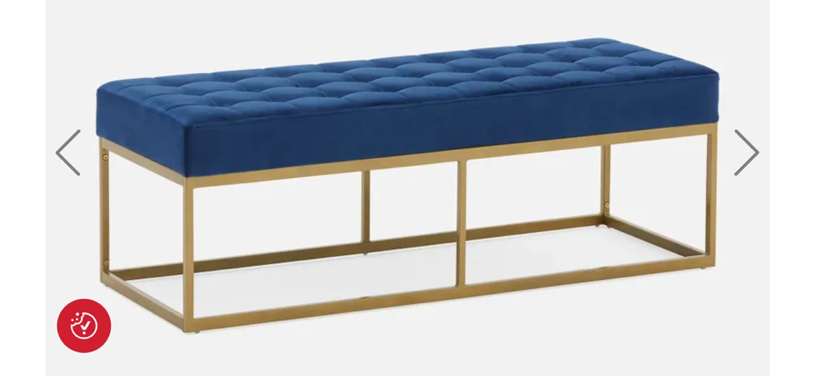 Blue Velvet Tufted Bench with Gold Frame - photo 3