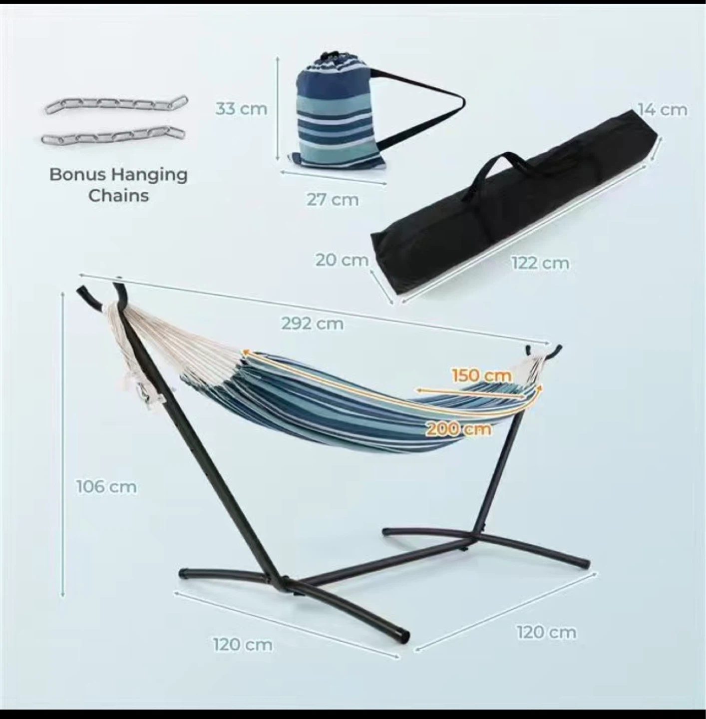Hammock with Stand and Bonus Hanging Chains