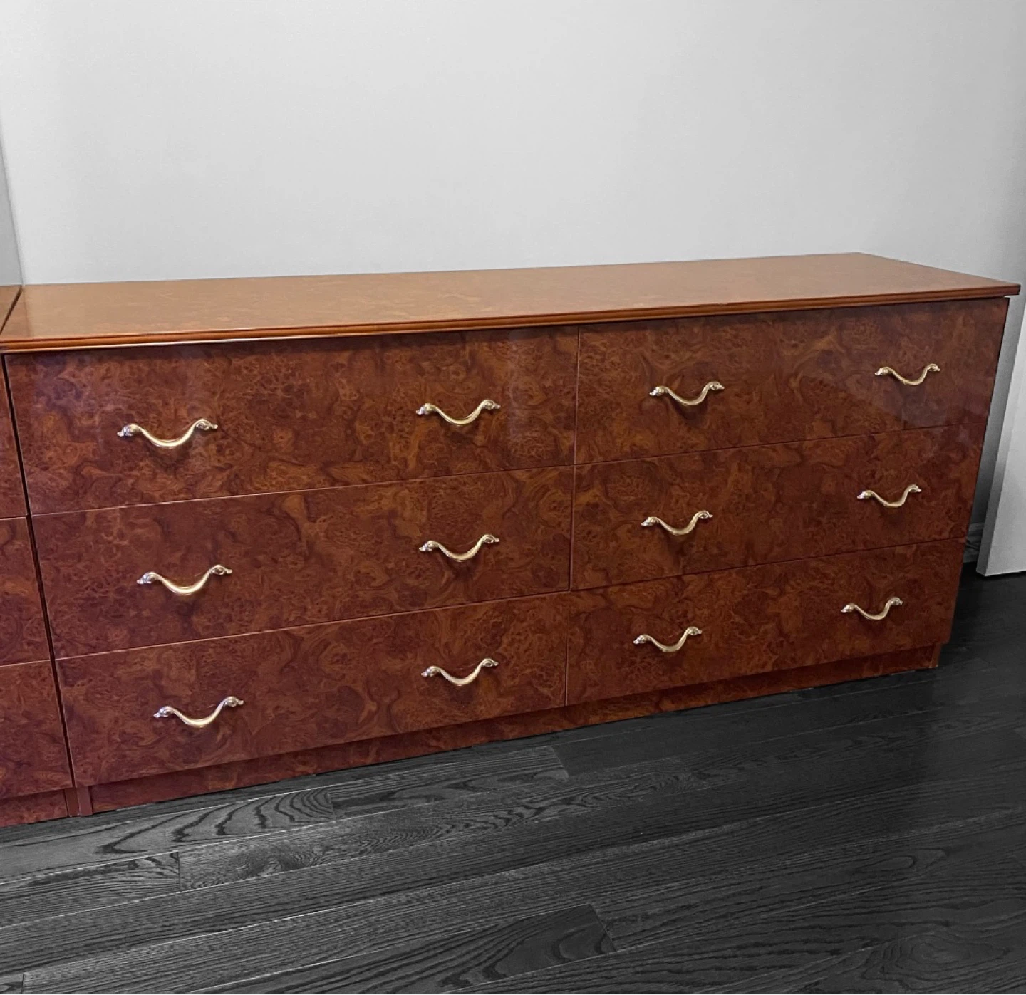 Dresser with Burl Wood Finish, 6 drawers