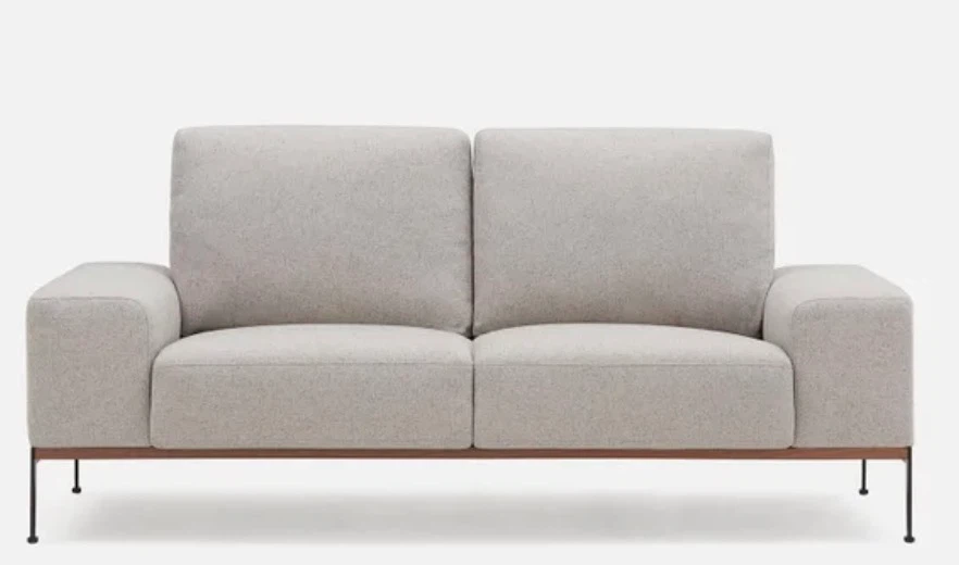 Modern Light Grey Loveseat Sofa with Wooden Base