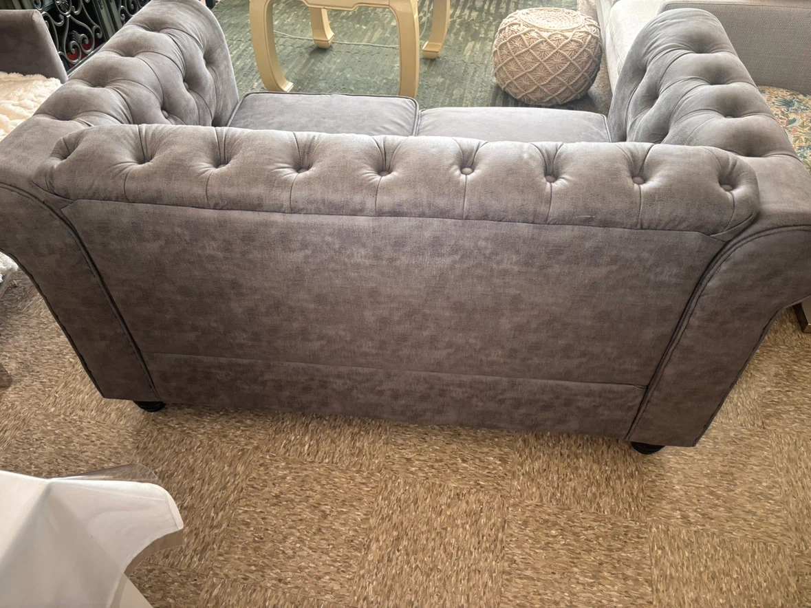 Gray Tufted Loveseat