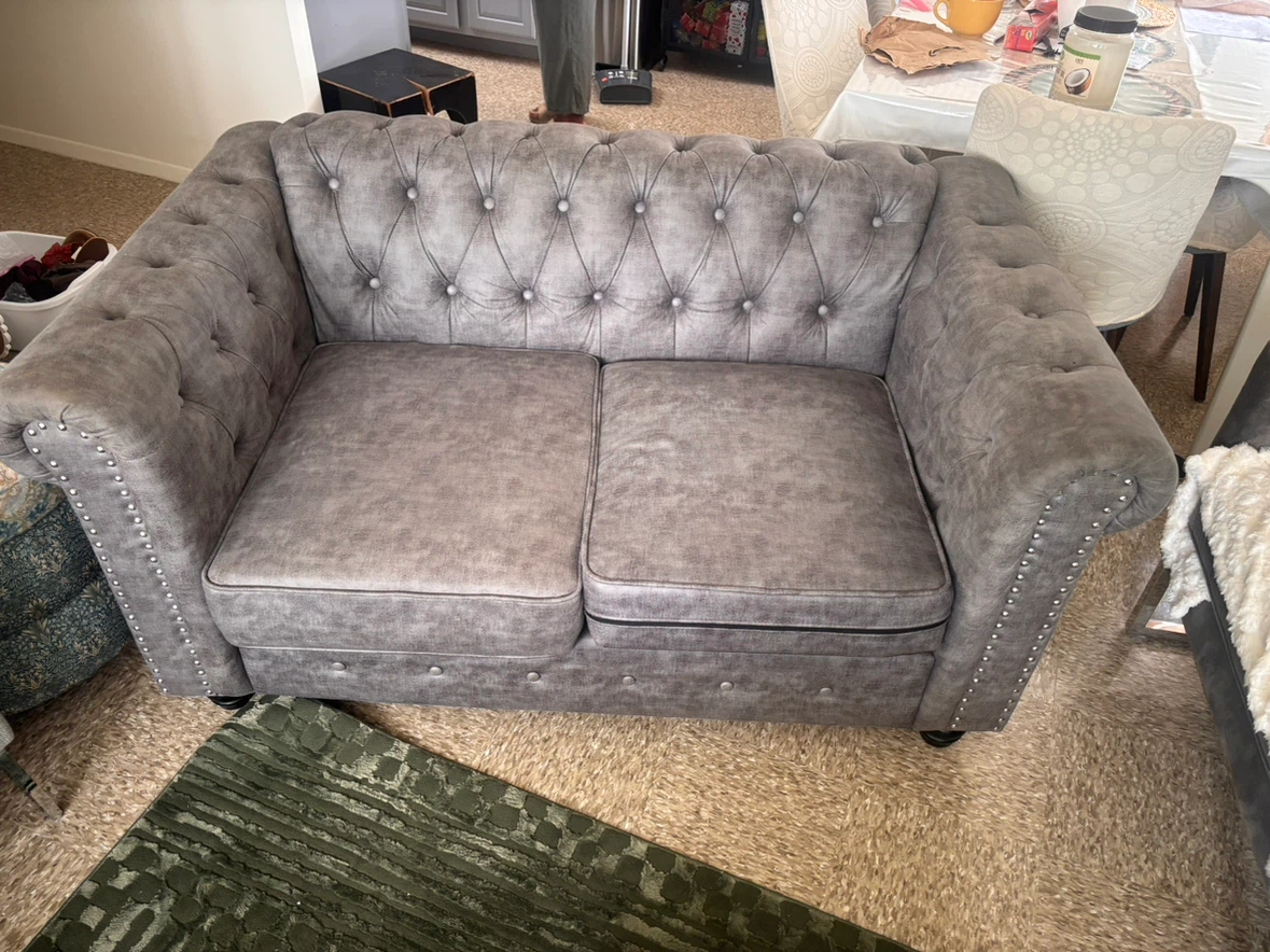 Gray Tufted Loveseat - photo 2