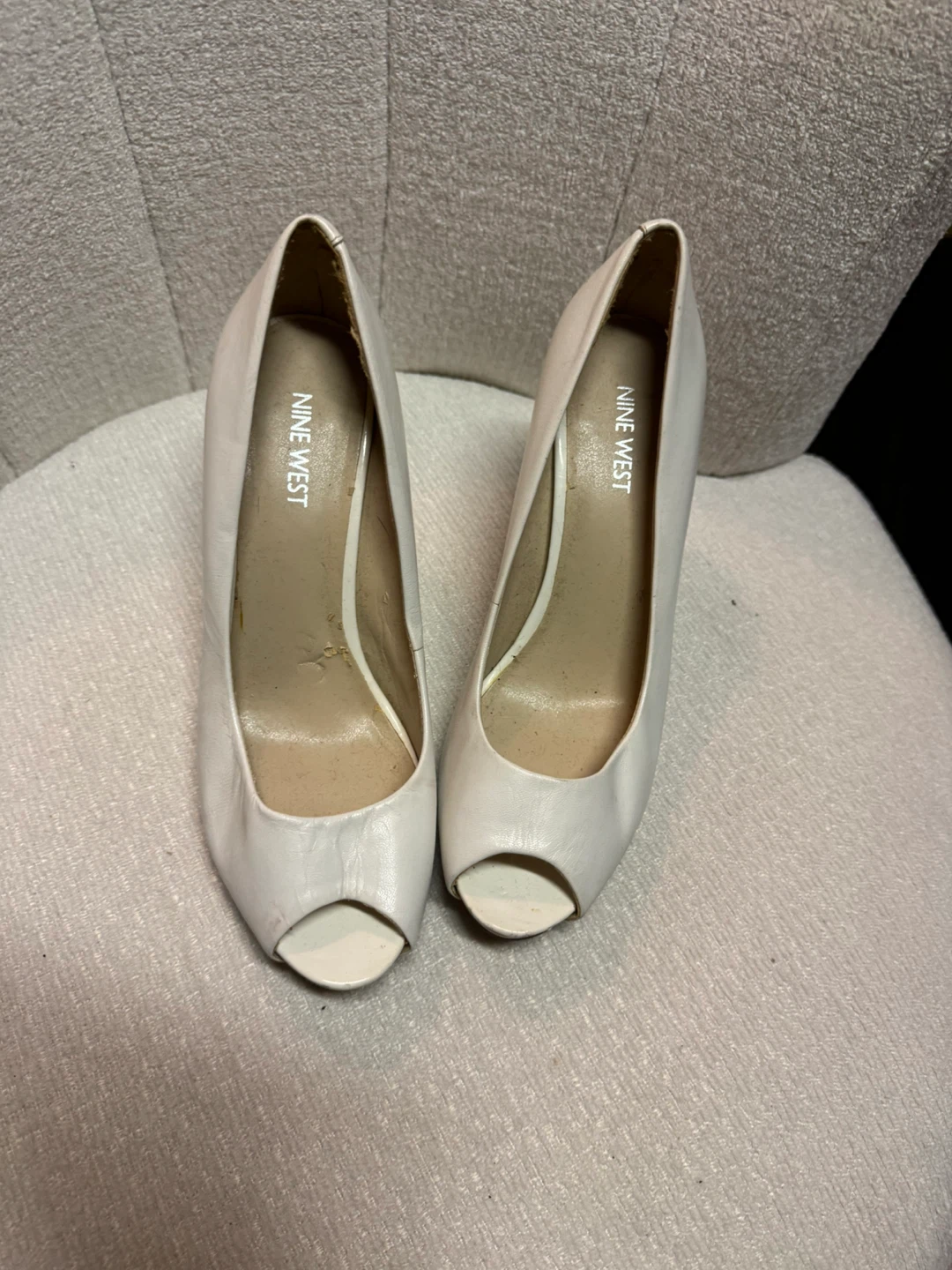 Nine West White Peep-Toe Heels