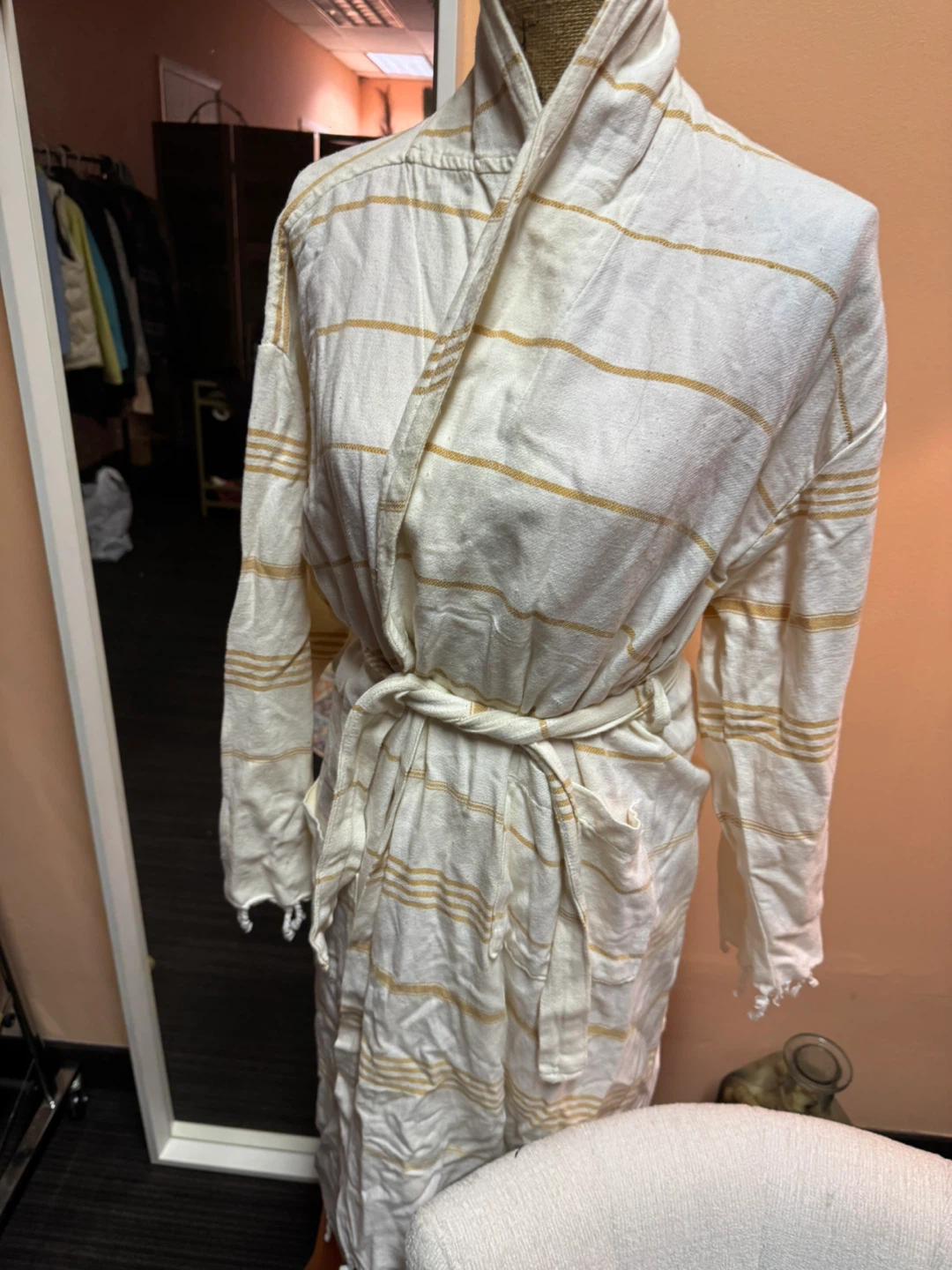 White and Gold Striped Robe