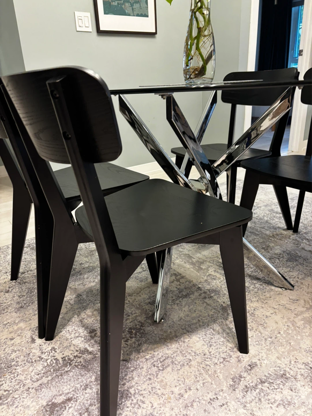 Glass Dining Table with 4 Black Chairs - photo 4
