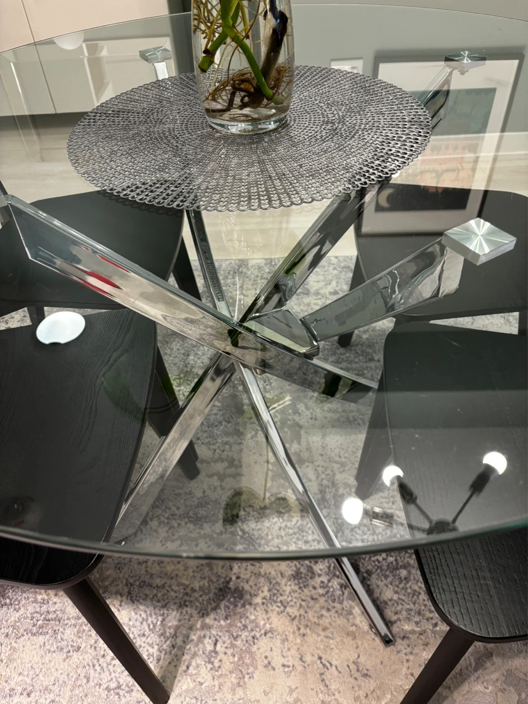 Glass Dining Table with 4 Black Chairs - photo 3