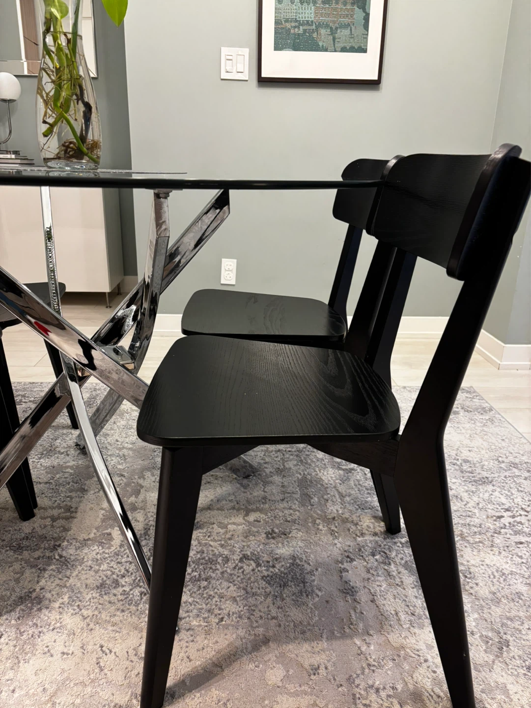 Glass Dining Table with 4 Black Chairs - photo 2