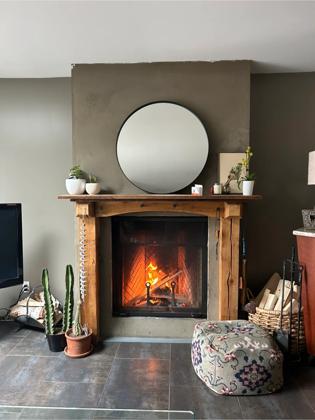 Cedar fireplace mantel