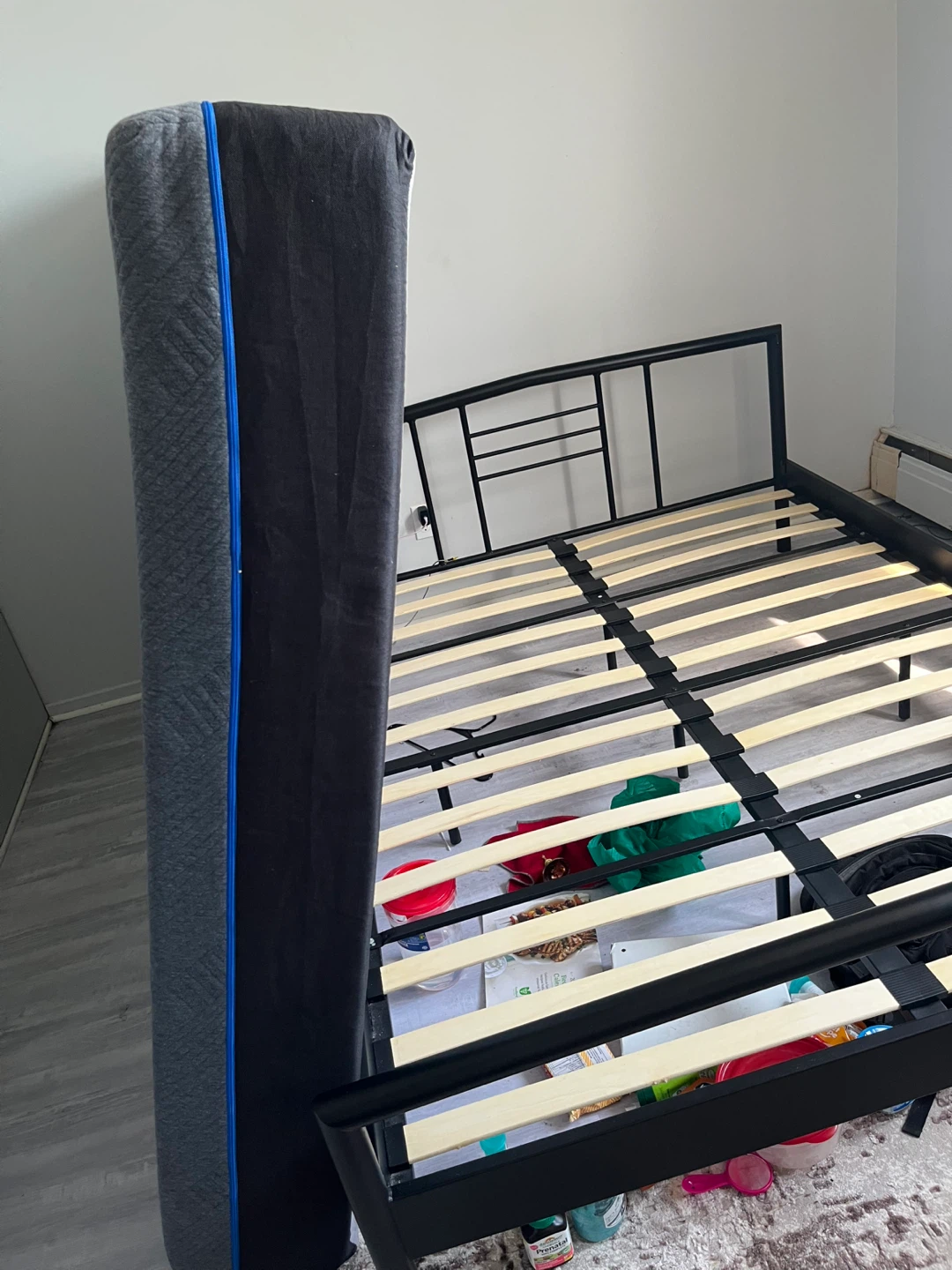Black Metal Bed Frame with Mattress - photo 2
