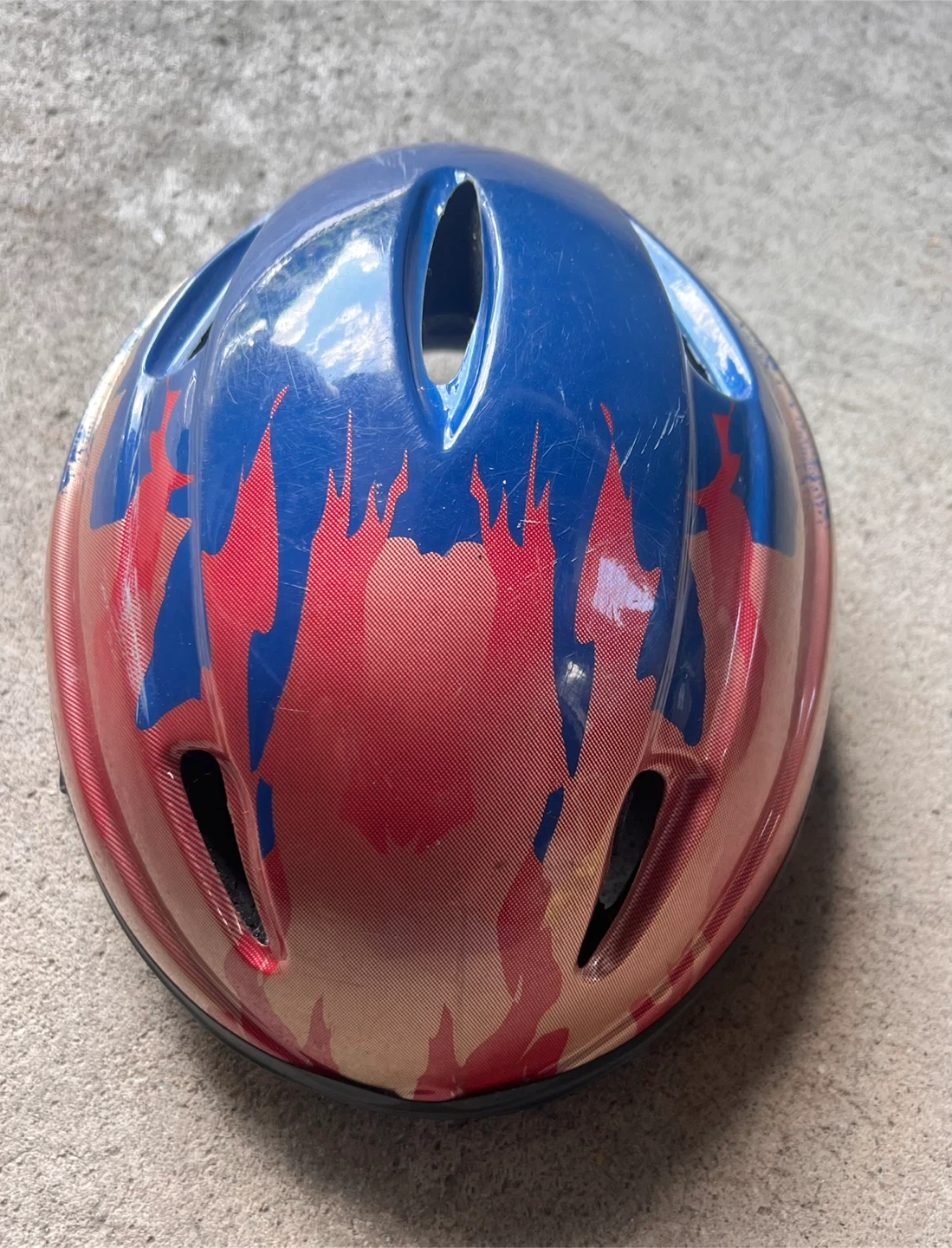Kids Bike Helmet - Blue & Red Flames