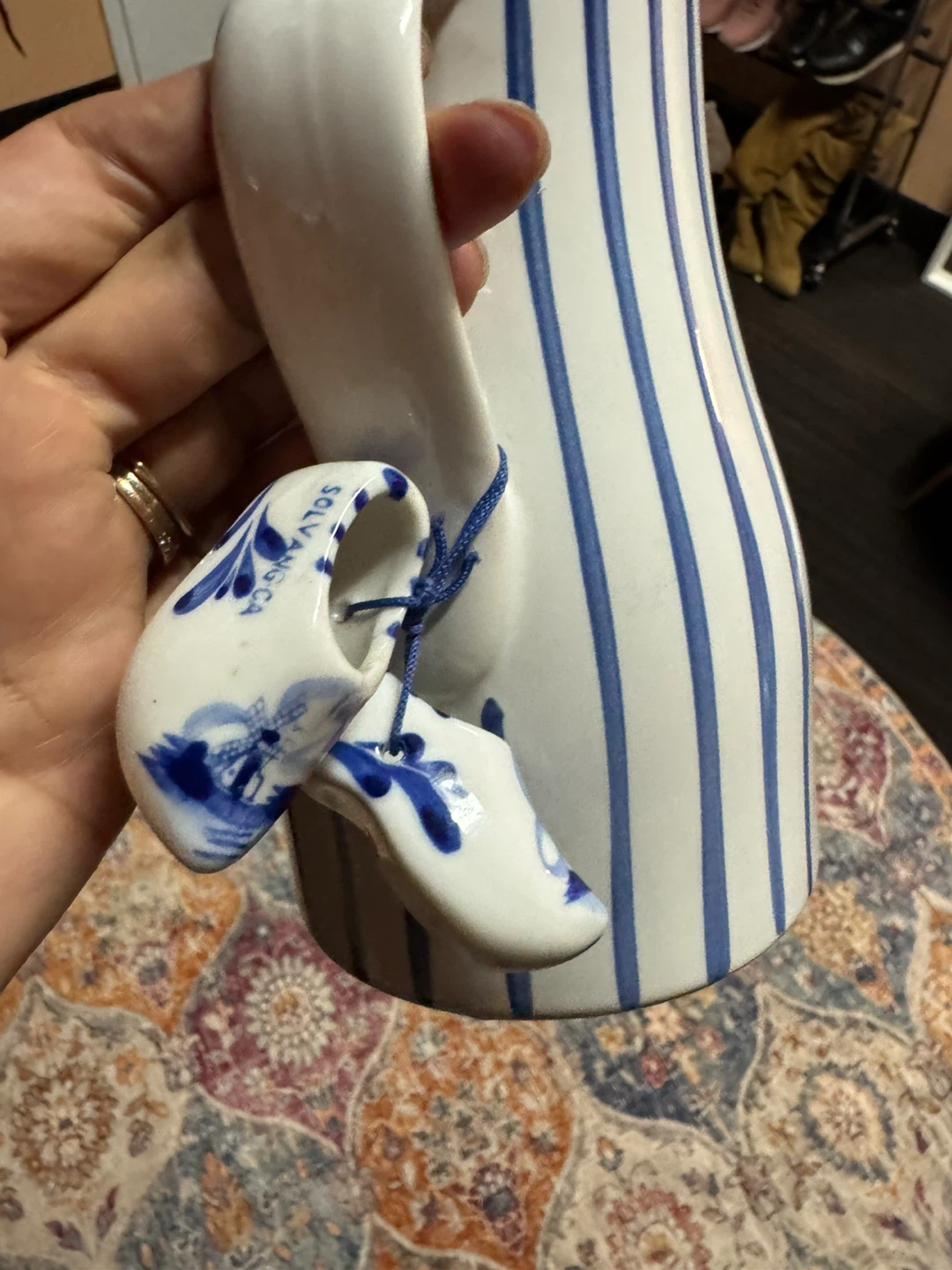 Blue and White Striped Pitcher with Clog Charms - photo 3