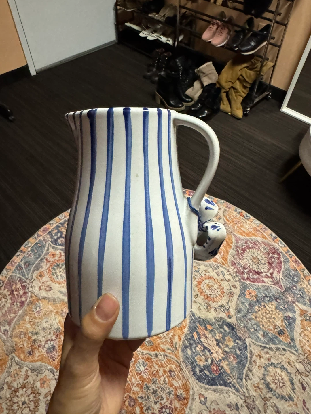 Blue and White Striped Pitcher with Clog Charms - photo 2