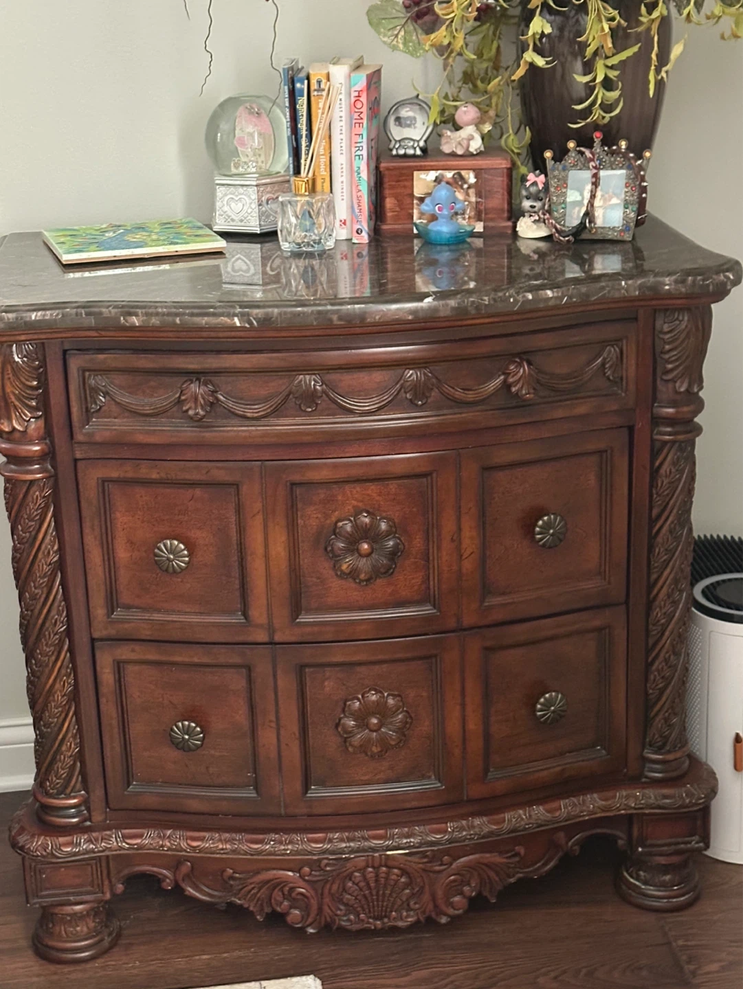 2 Wooden Nightstands with Marble Top - photo 2