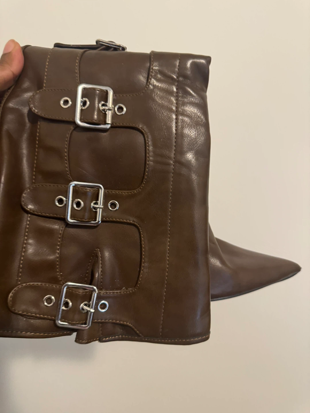 Brown Buckled Stiletto Knee-High Boots - photo 3