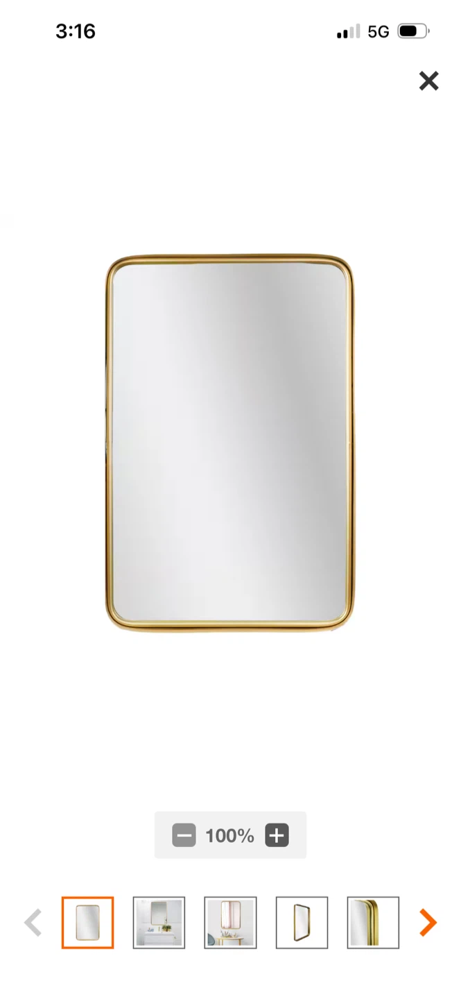 New Gold Framed Rounded Rectangle Mirror