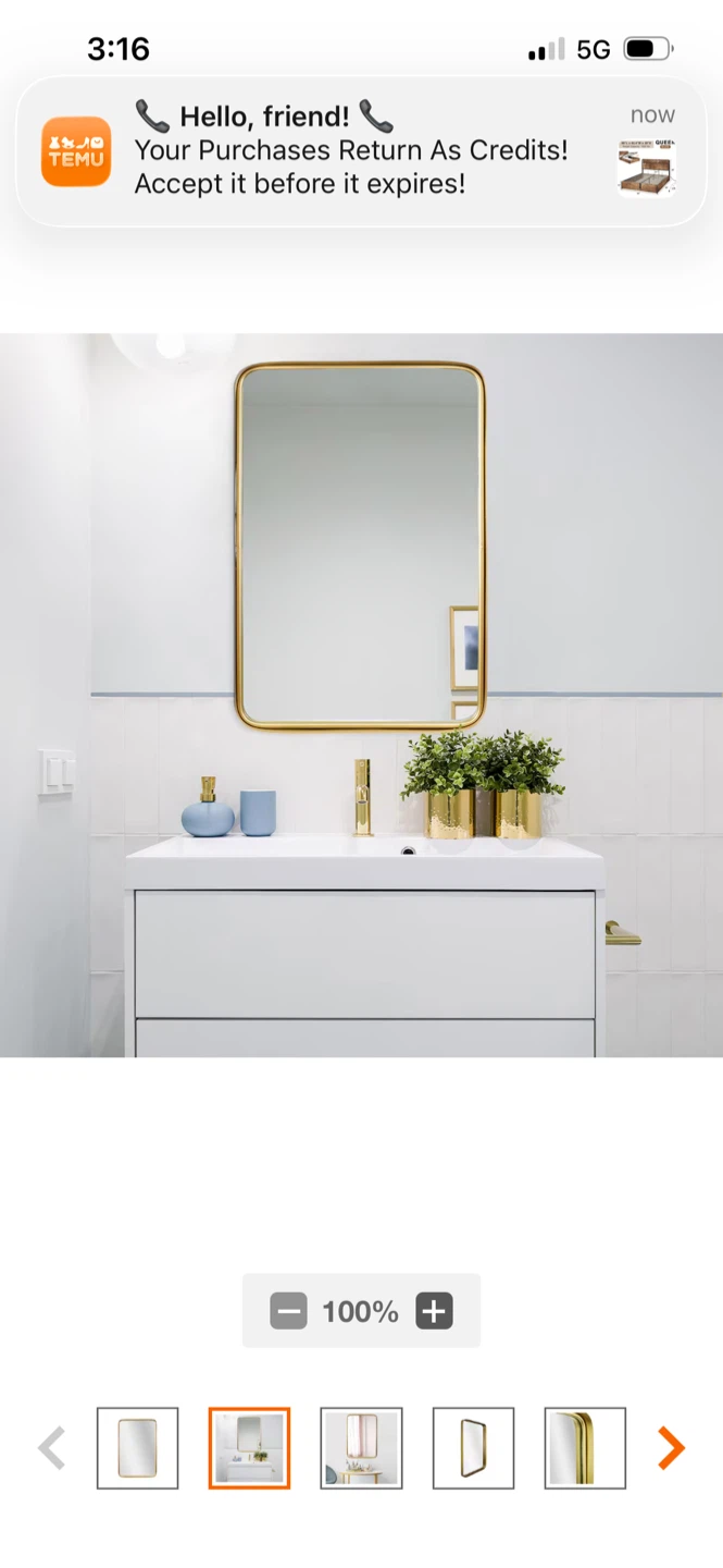 New Gold Framed Rounded Rectangle Mirror - photo 2