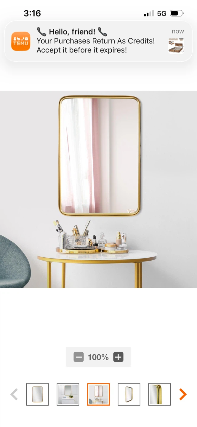 New Gold Framed Rounded Rectangle Mirror - photo 3