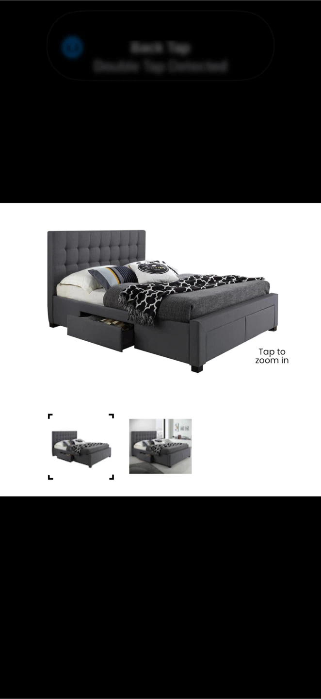 Grey Tufted Upholstered Bed Frame with Drawers