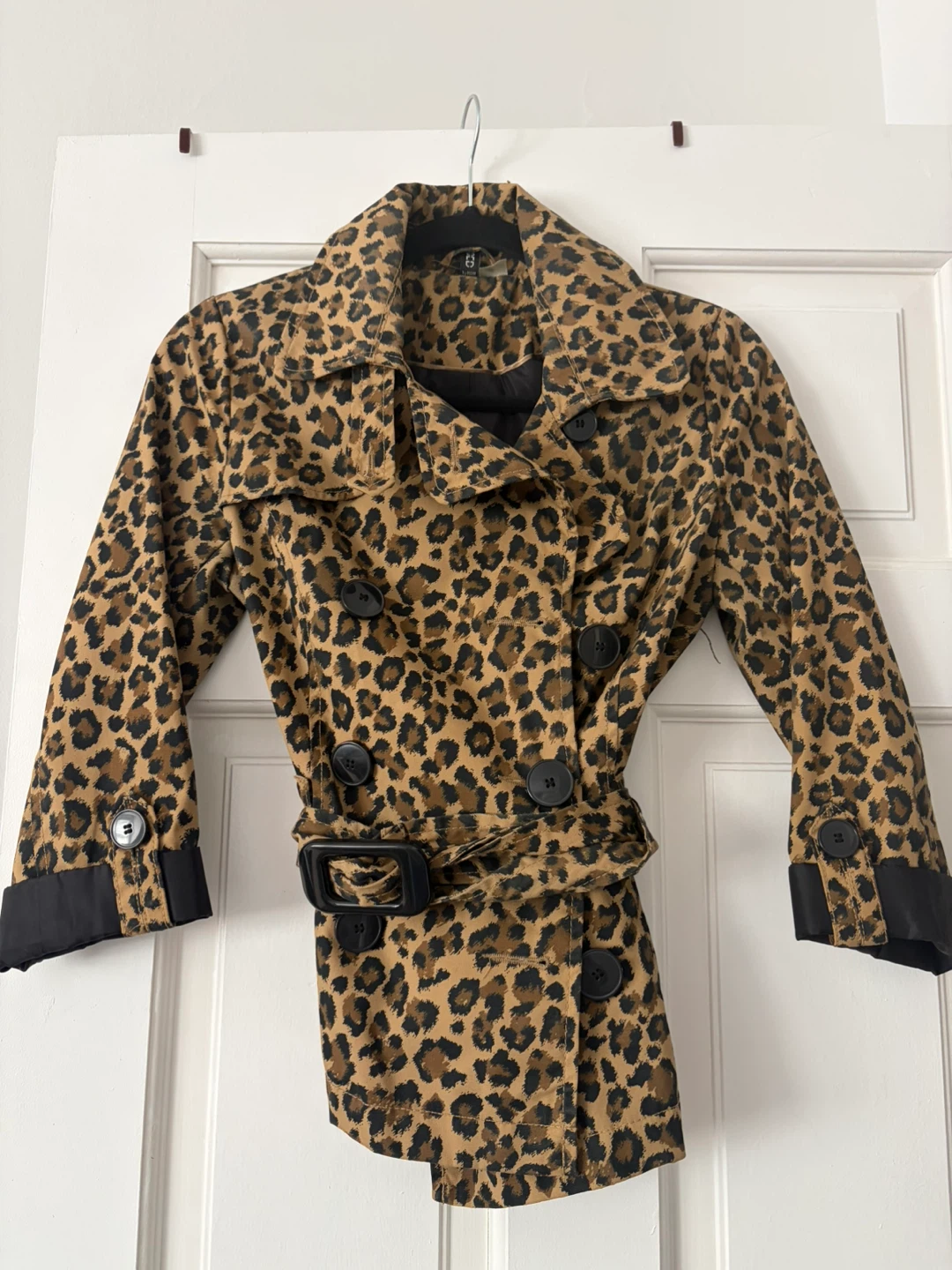 Leopard Print Double-Breasted Trench Coat