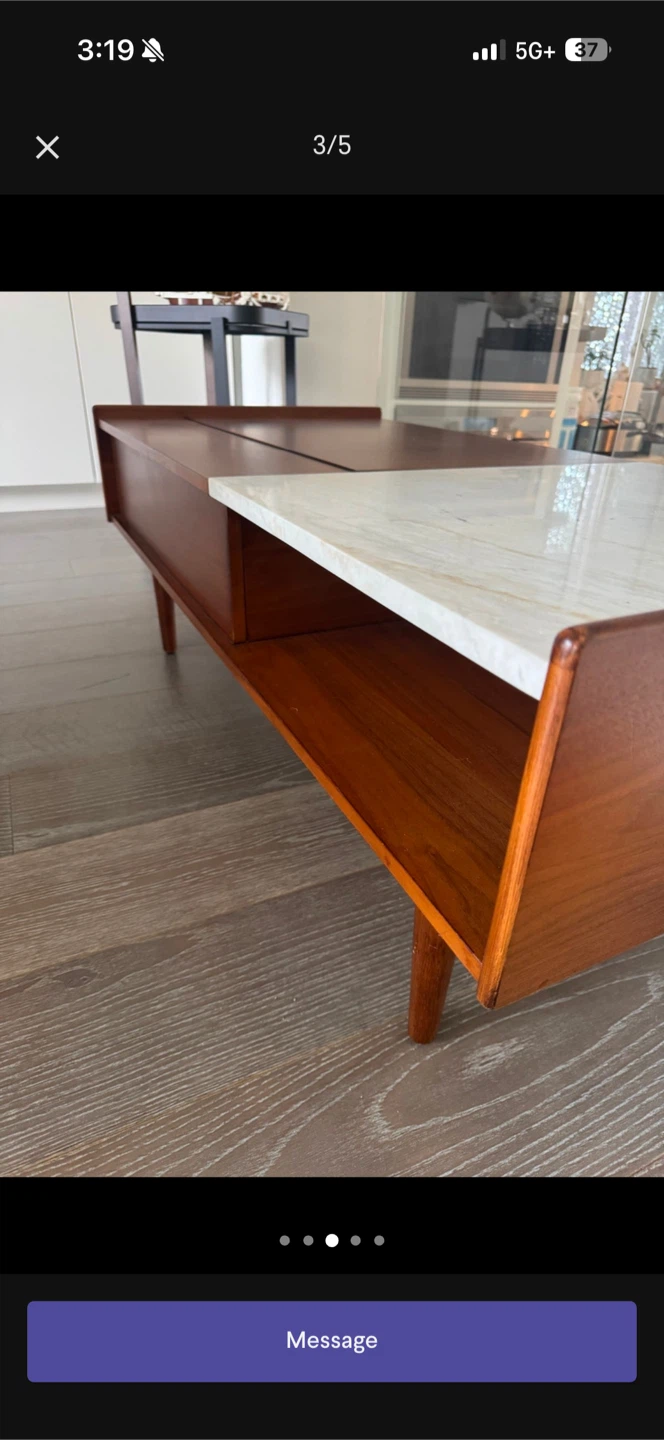 Mid-century Modern Coffee Table with Marble Inlay - photo 3