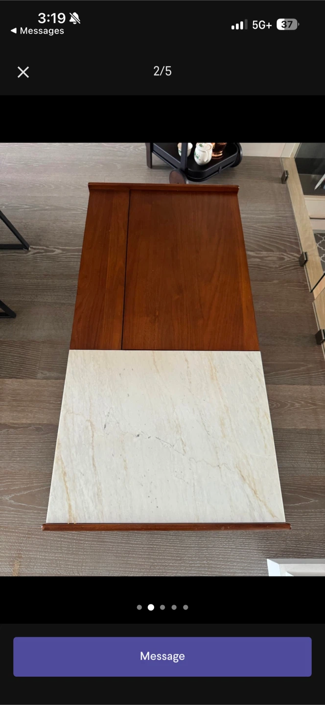 Mid-century Modern Coffee Table with Marble Inlay - photo 4