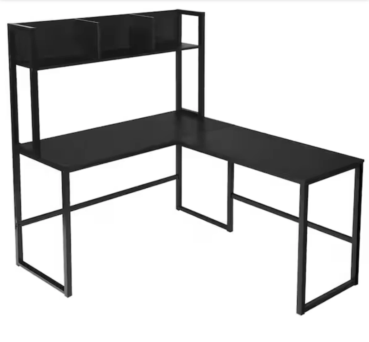 Black L-Shaped Desk with Hutch