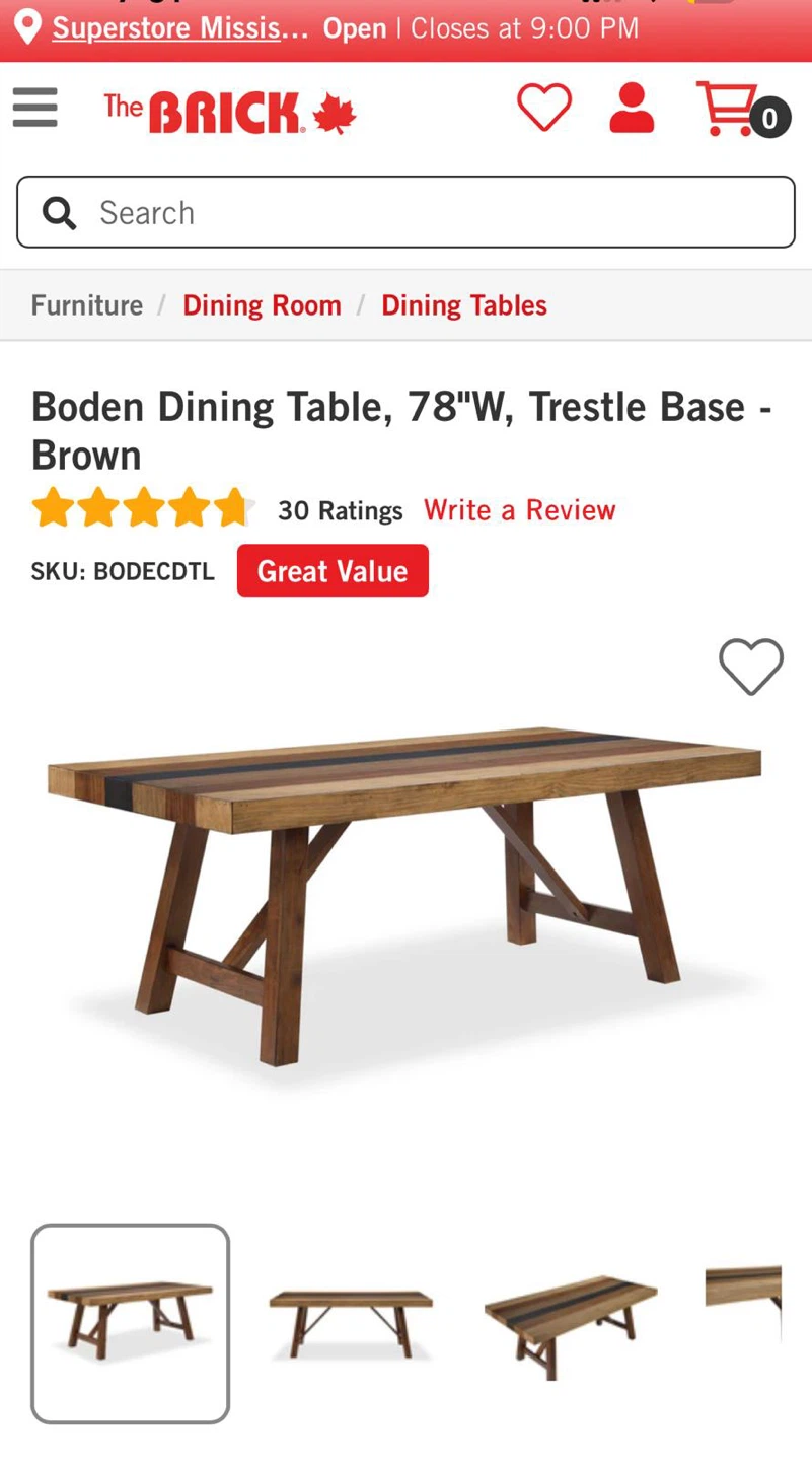 The Brick Boden Dining Table, 78"W, Trestle Base