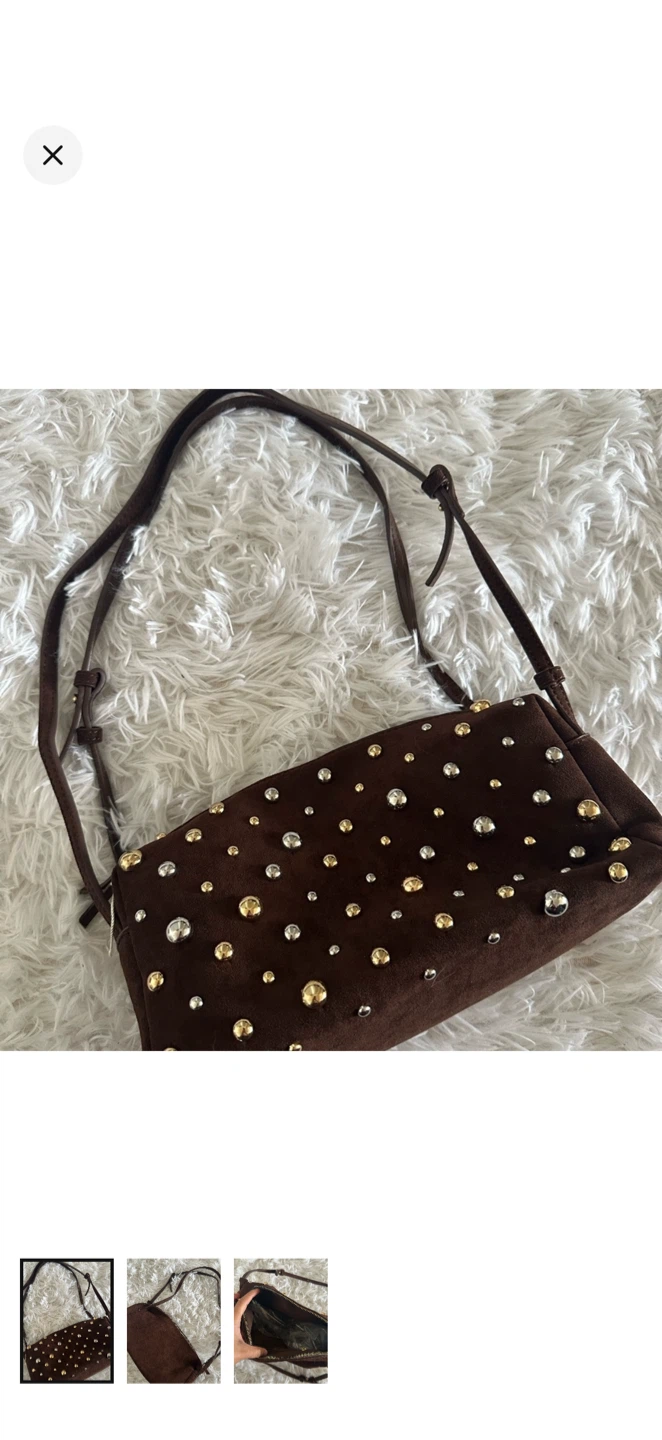 Brown Suede Shoulder Bag with Studs