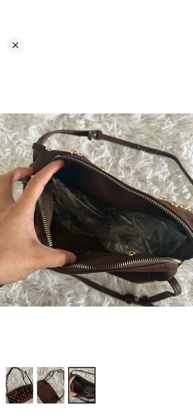 Brown Suede Shoulder Bag with Studs - photo 3