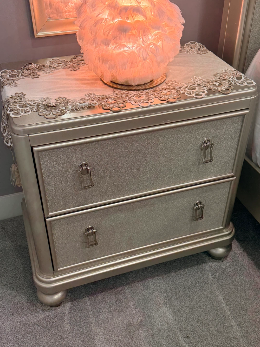 Silver Bedroom Set - Bed Frame, Dresser, and Nightstands - photo 3