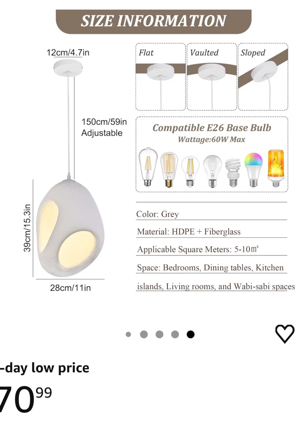 White Stone-Like Pendant Light Fixture - photo 5