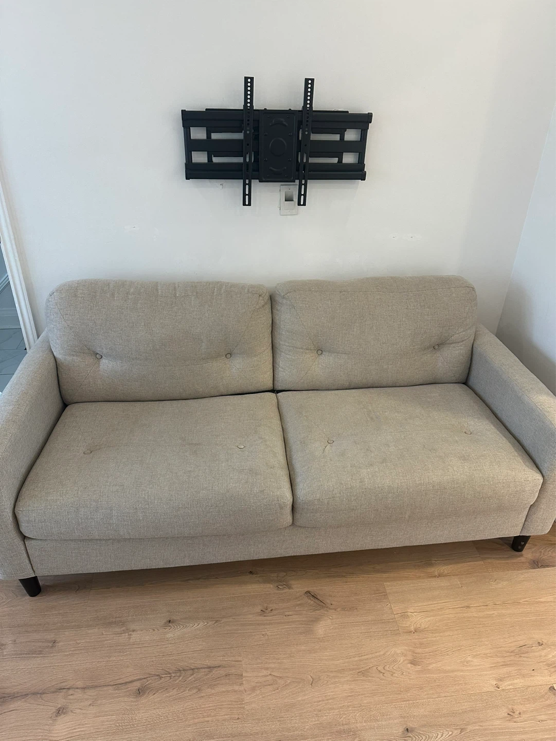 Greige tufted condo size couch - photo 2