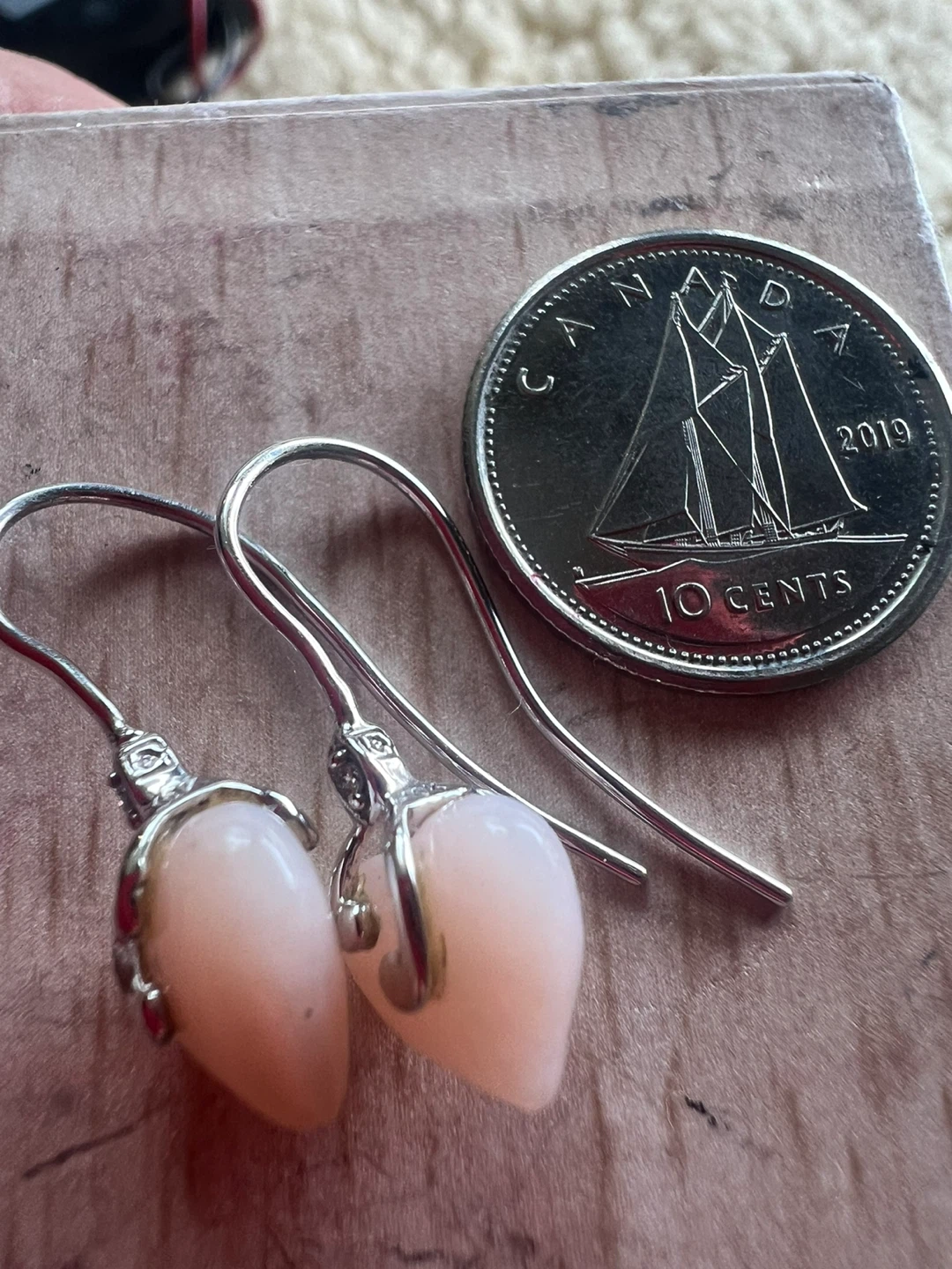 10 k Pink quartz Heart Dangle Earrings